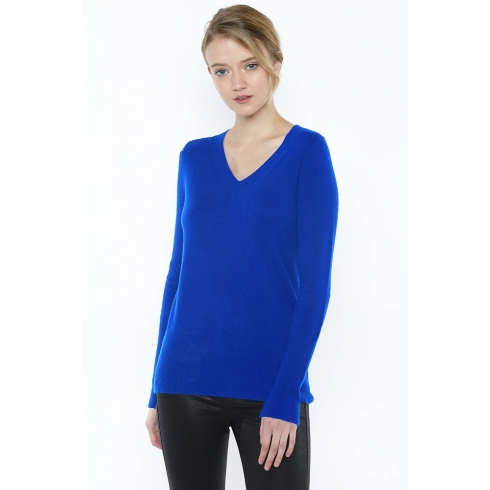 JENNIE‎ LIU Cashmere Ava V Neck Sweater Cobalt Blue Knitwear Preppy X-Small